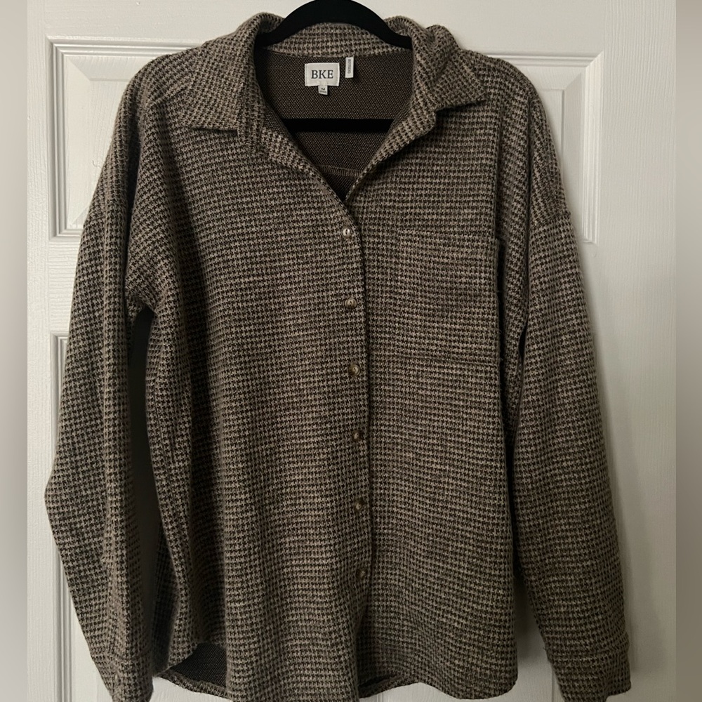 BKE Houndstooth Button-Down Shirt in Brown
